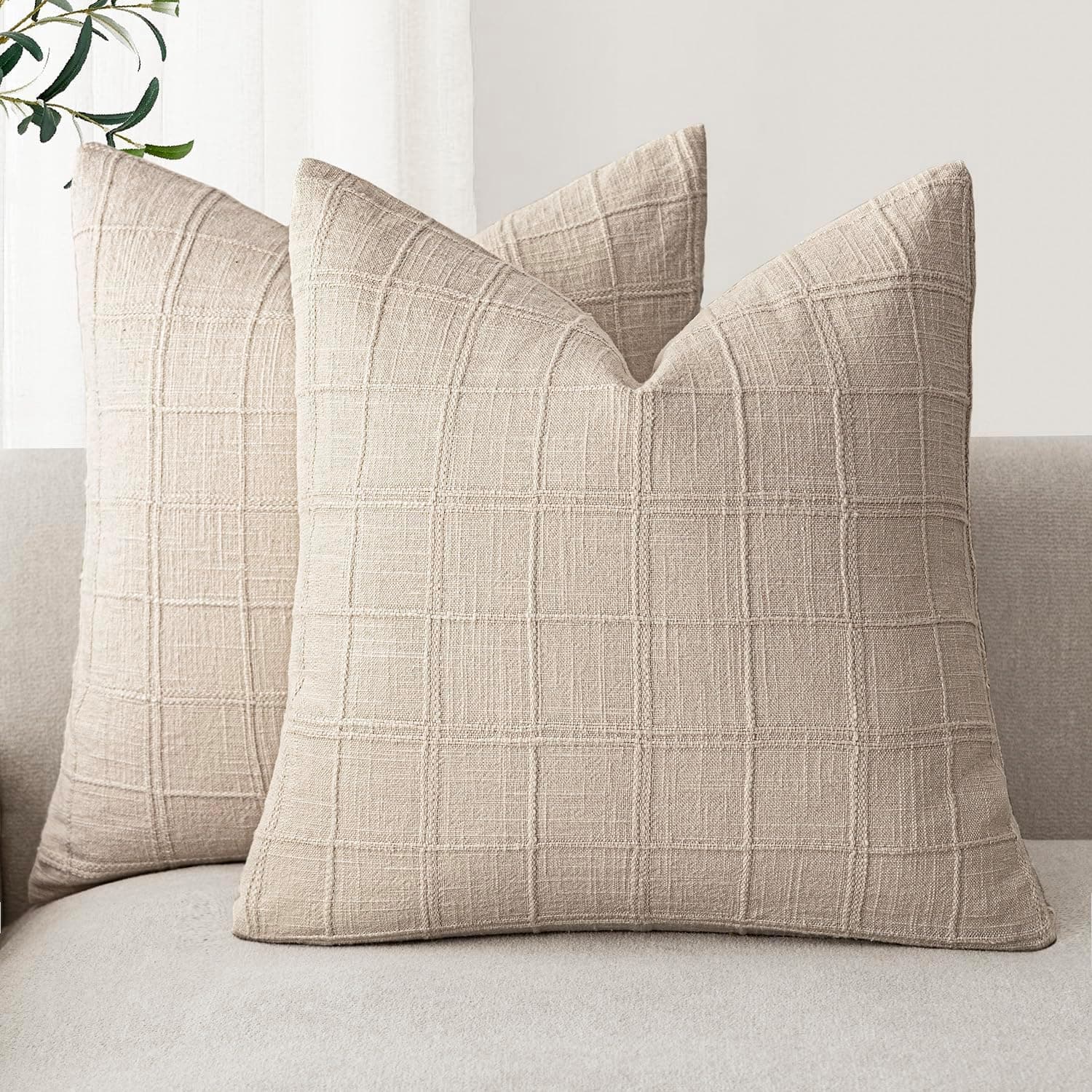 Foindtower Linen Check Pillow Covers 20×20 inch 🛋️