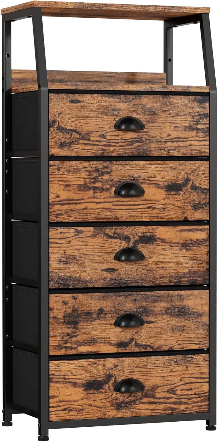 Furnulem Tall 5-Drawer Fabric Dresser for Bedroom 🪑