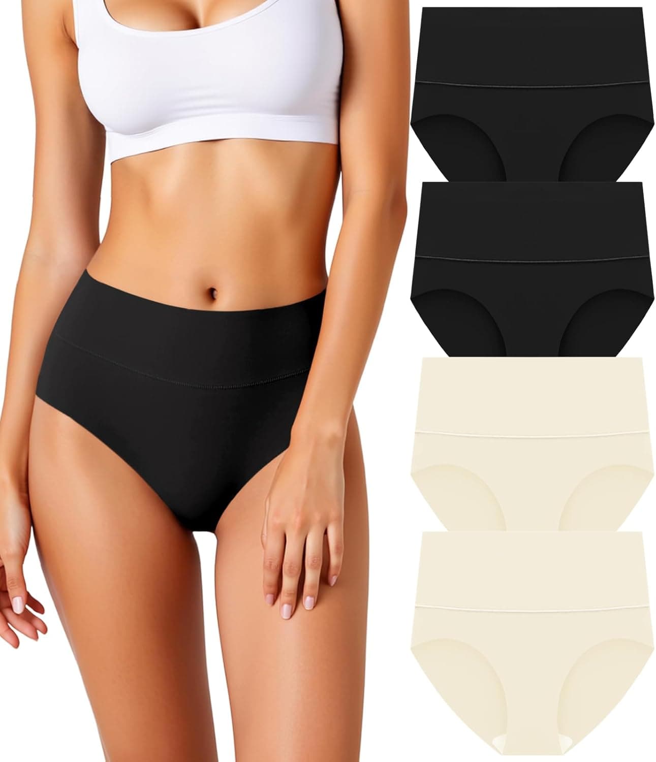 HOHOCHIN Women's Seamless High-Waisted Tummy Control Briefs 4-pack 🩲