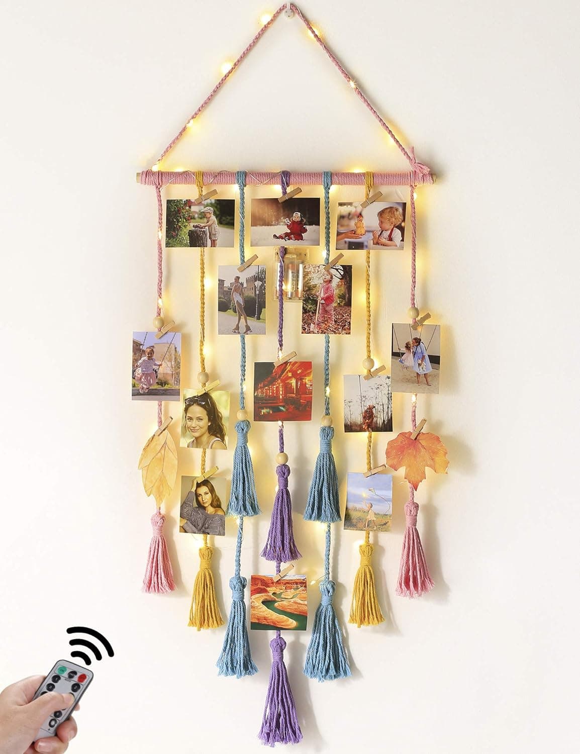 Homecor Hanging Macrame Photo Display with Remote Light 🎁