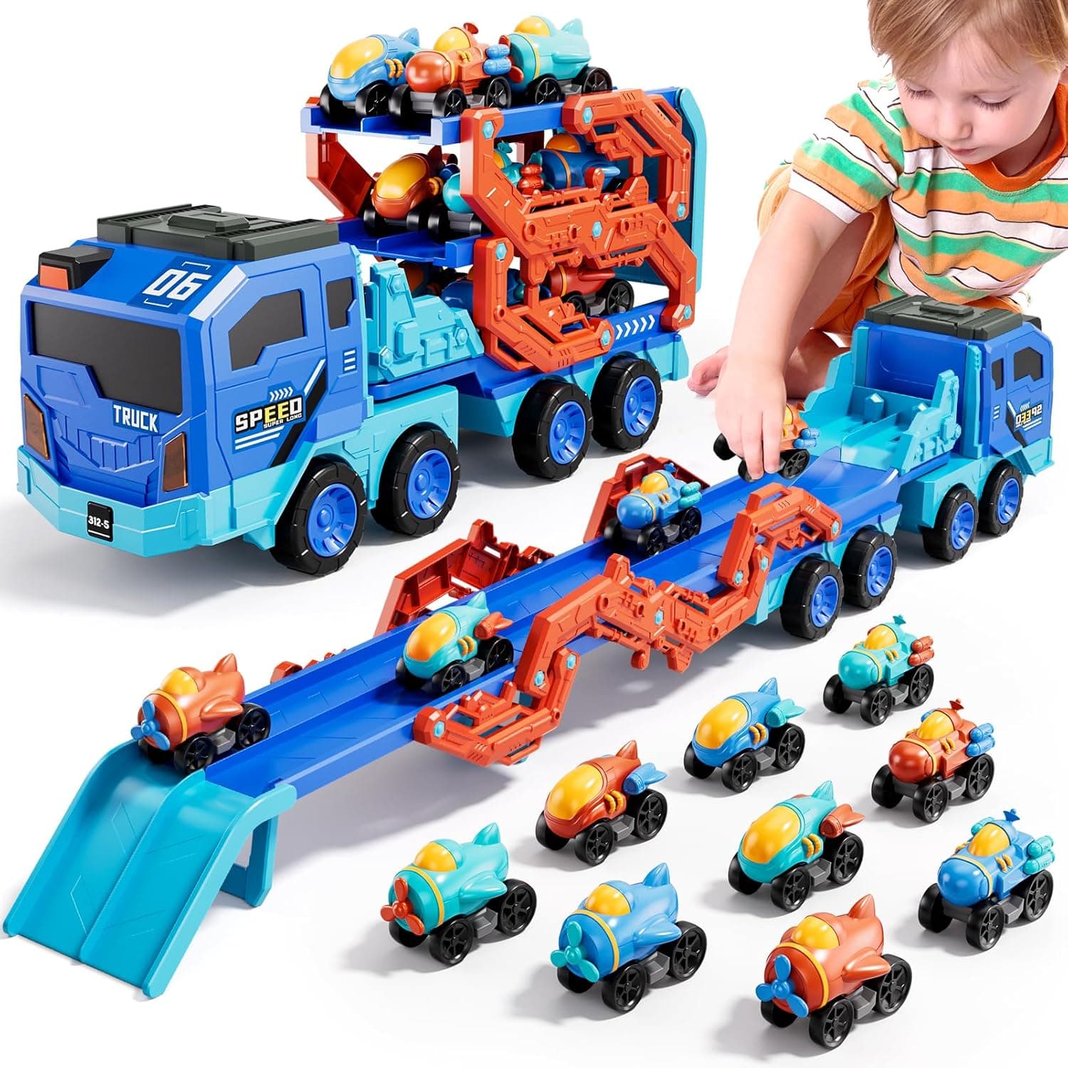 IHAHA 10-in-1 Foldable Space Truck carrier with 9 cars 🚚