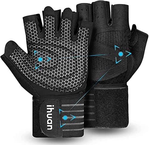 ihuan Ventilated Weight Lifting Gloves with Wrist Wraps 🎧