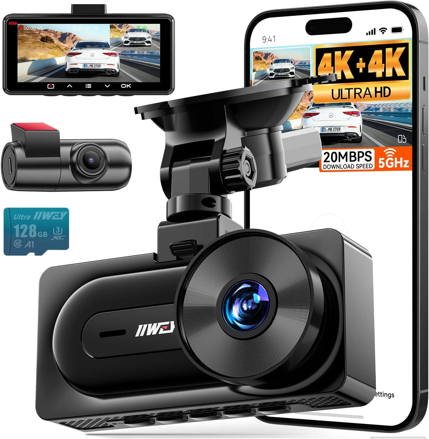 IIWEY 4K+4K Dash Cam with Dual STARVIS 128GB 📷