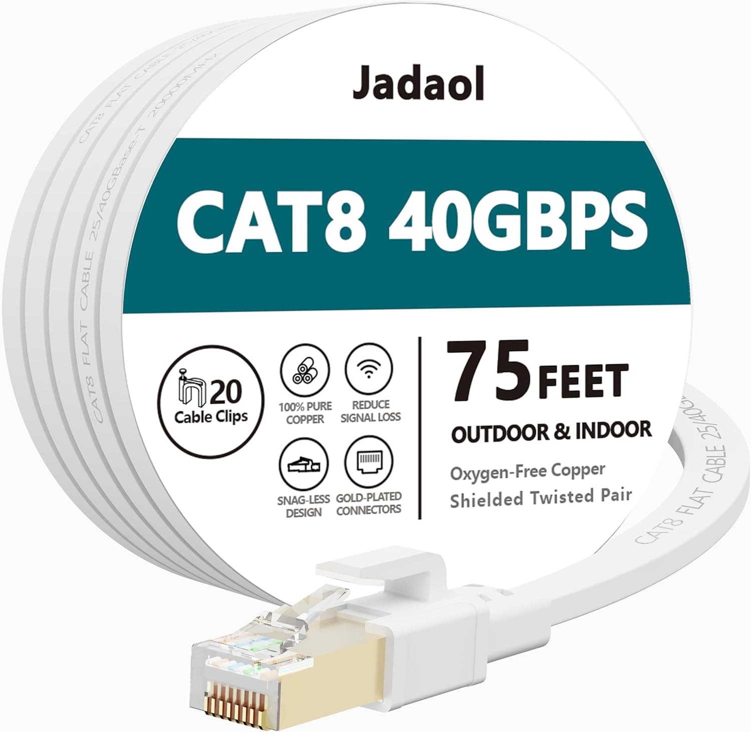 Jadaol Cat 8 Ethernet Cable 75 ft 40Gbps for Gaming Consoles 🌐
