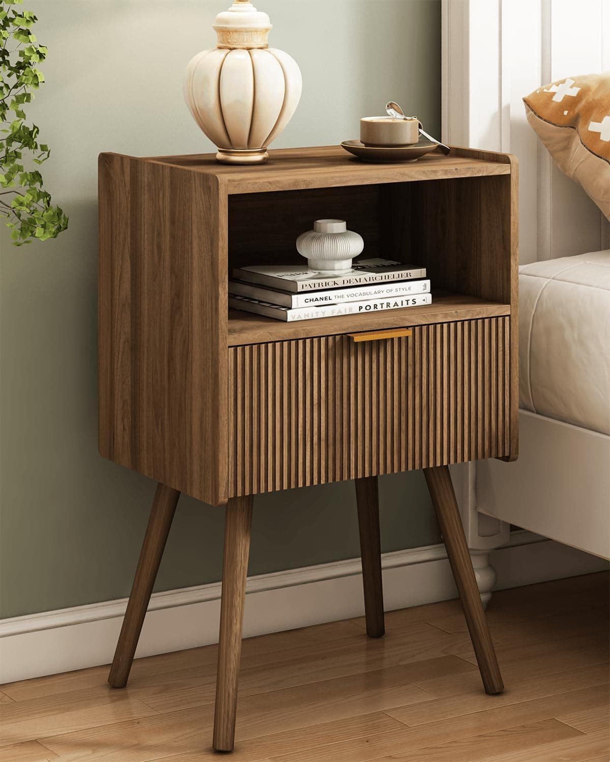 JOONEE Nightstand Walnut Brown with Drawer 🛏️