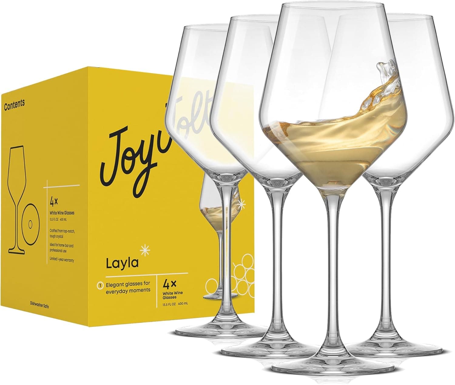 JoyJolt Layla White Wine Glasses 13.5 oz 🍷