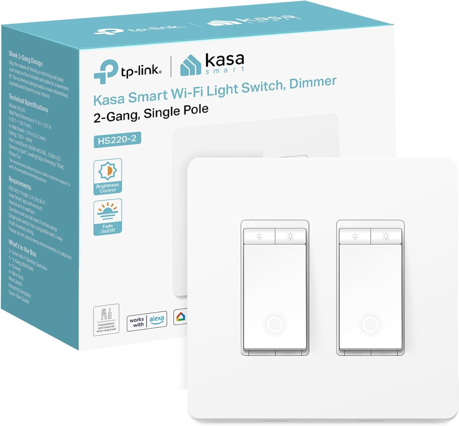 Kasa HS220-2 2-Gang Dimmer Switch 2.4GHz 📱