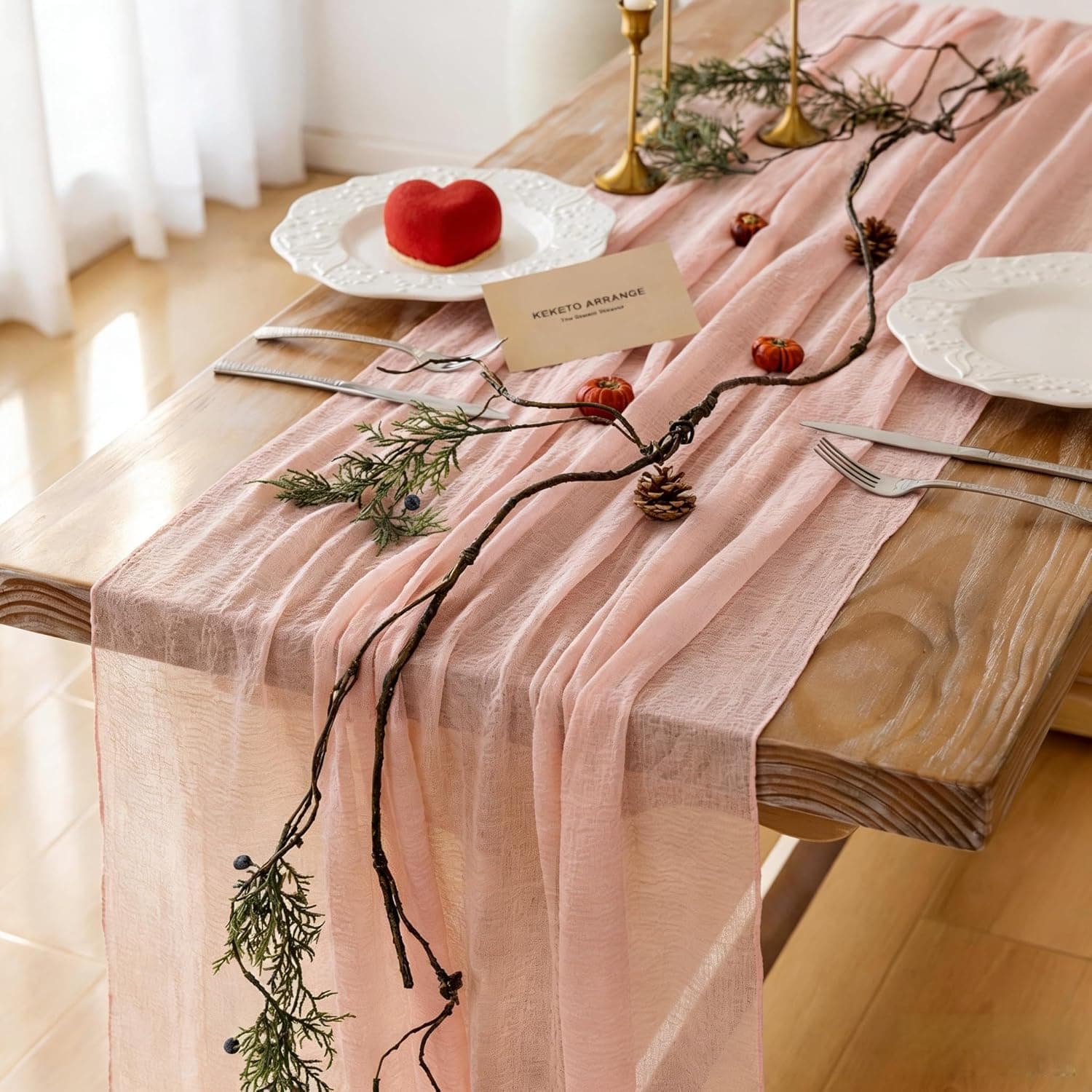 Keketoarrange 120‑inch pink gauze table runner 📍