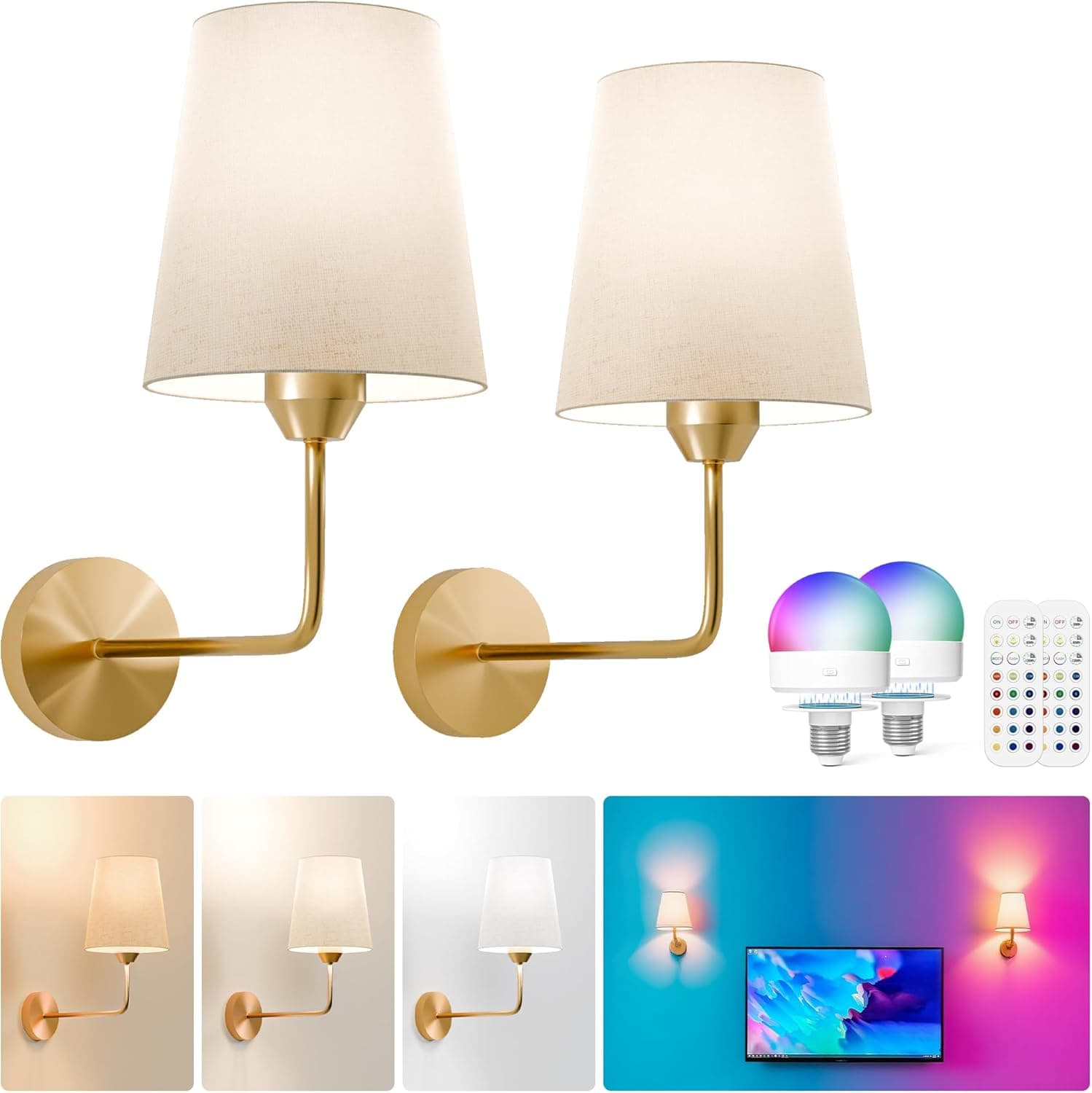 KINDEEP Wall Sconce Set of 2 rechargeable RGB lights 🔆