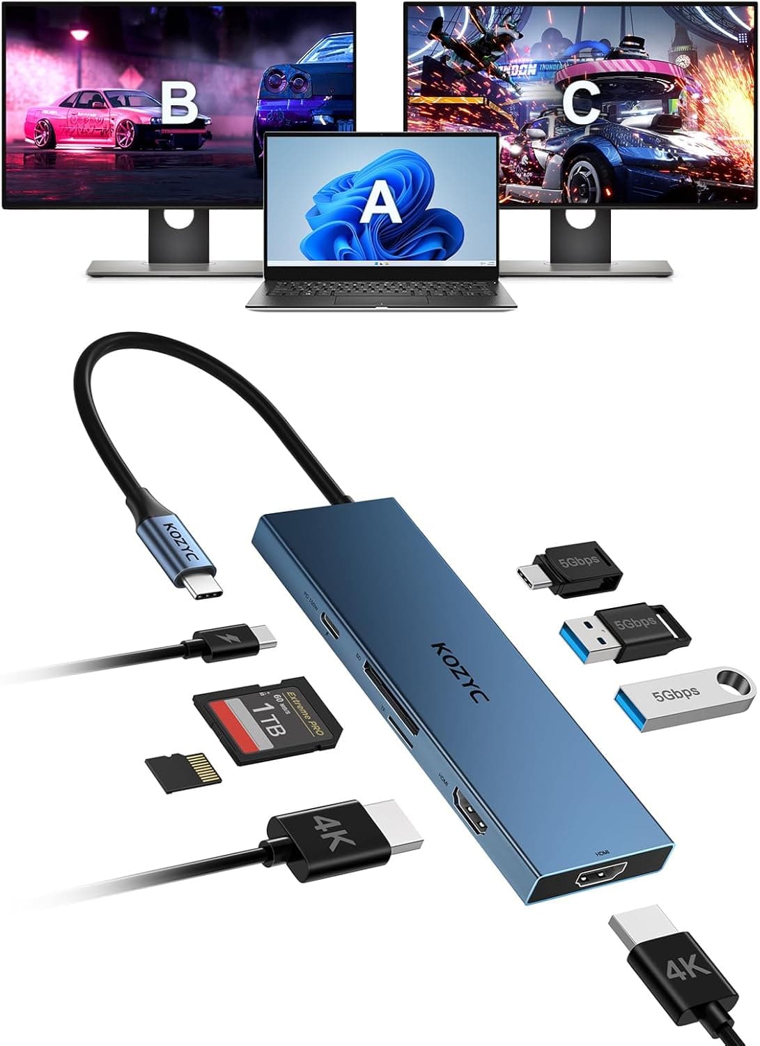KOZYC USB C Docking Station 100W PD for Dual Monitors 💻