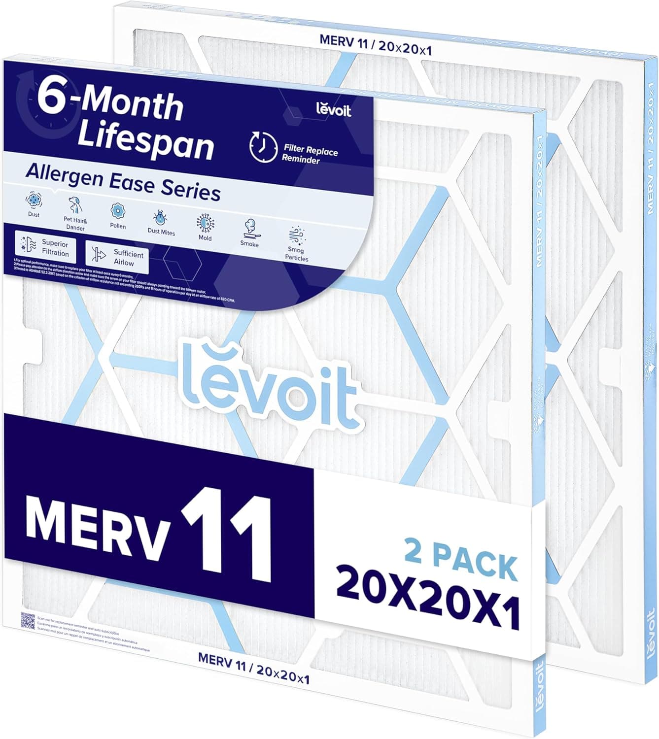 LEVOIT 20x20x1 MERV 11 Air Filter, 2 Pack 🏠