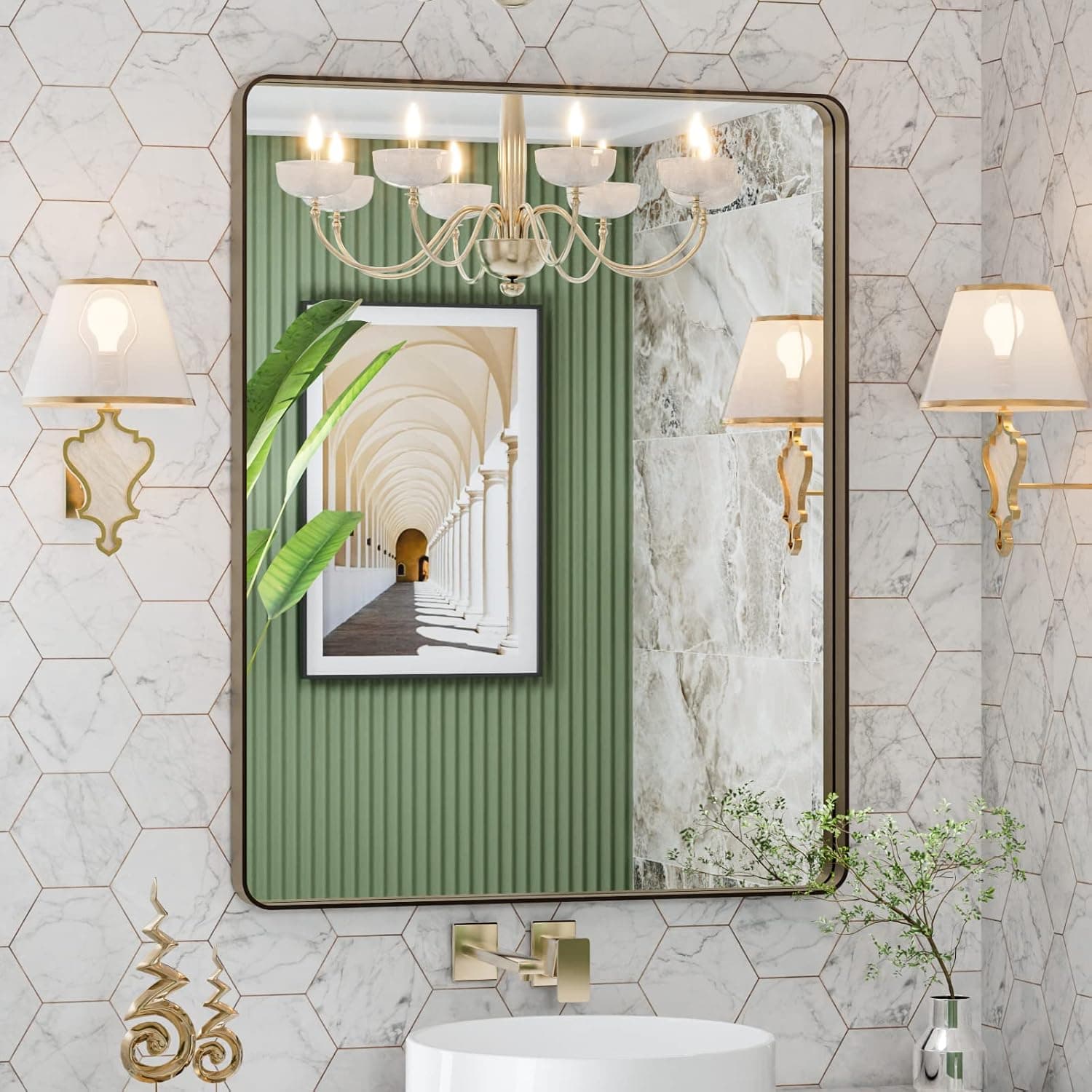 LoaaO 28x36 Bronze Bathroom Mirror with Brushed Frame 🪞