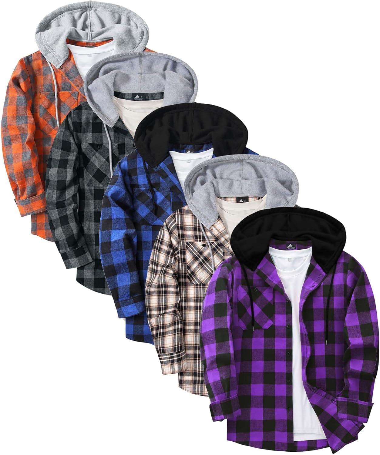 5 Pack Men's Flannel Shirt Plaid Hoodie, Long Sleeve 👕