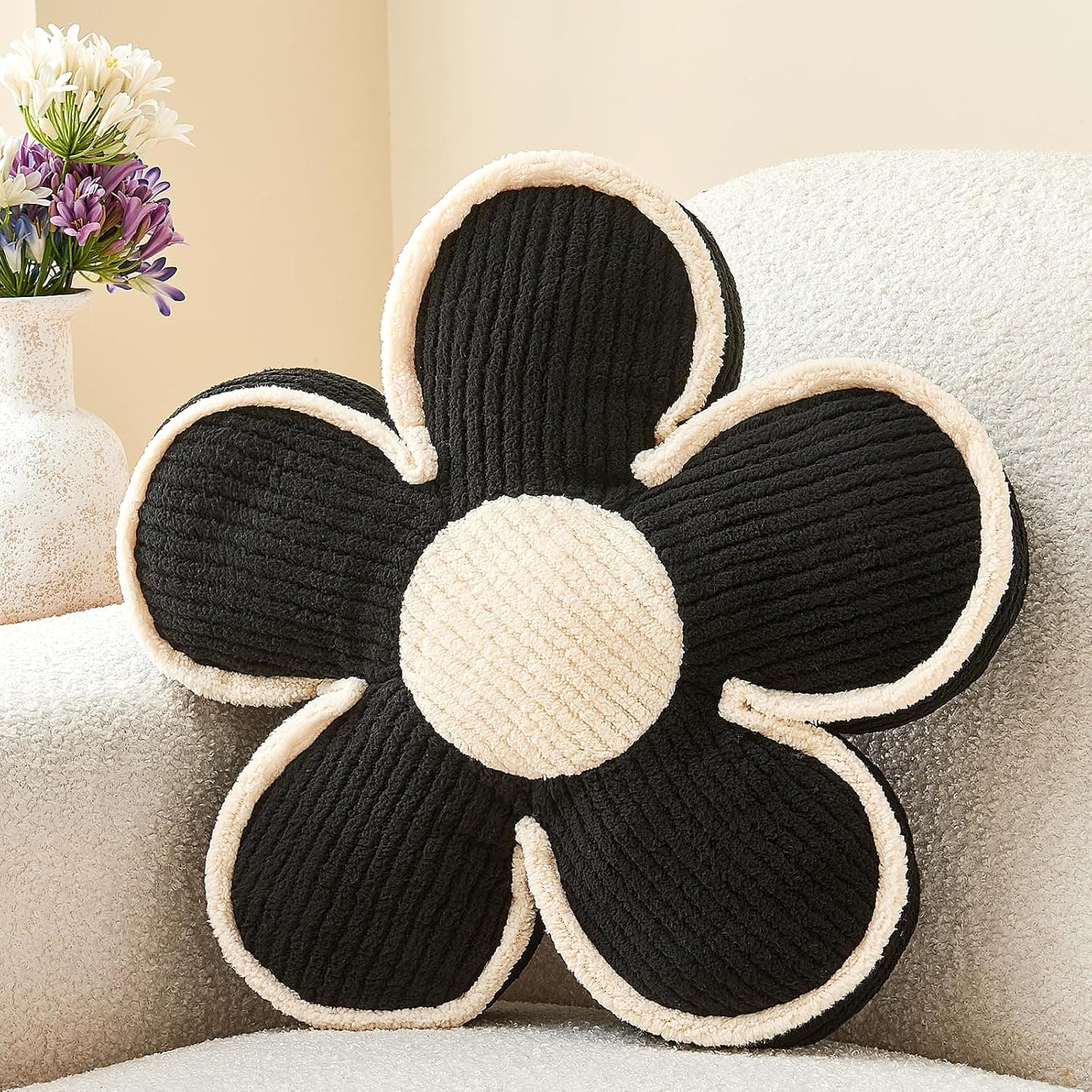 Mepherl Black Flower Shaped Pillow 13.7" Flower Throw Pillow 🟡🎯?