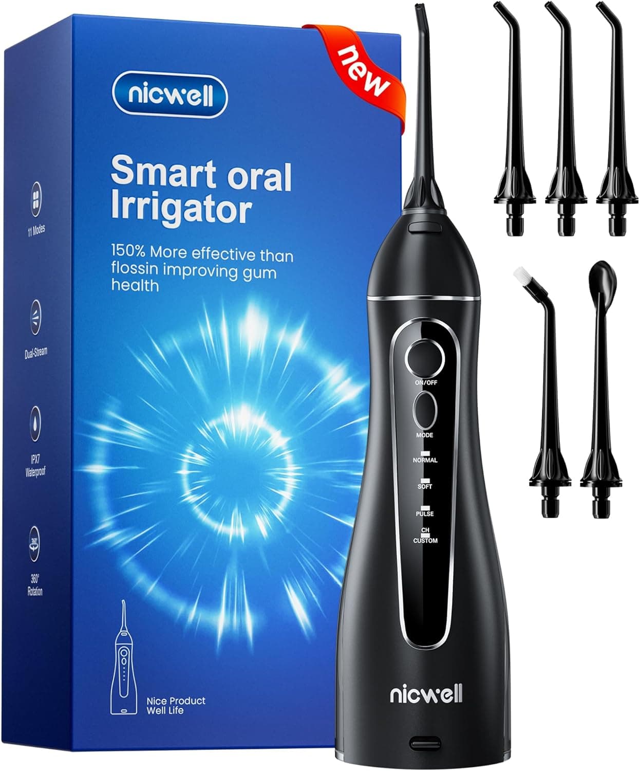 Nicwell Water Dental Flosser Cordless 4‑Mode 🚿