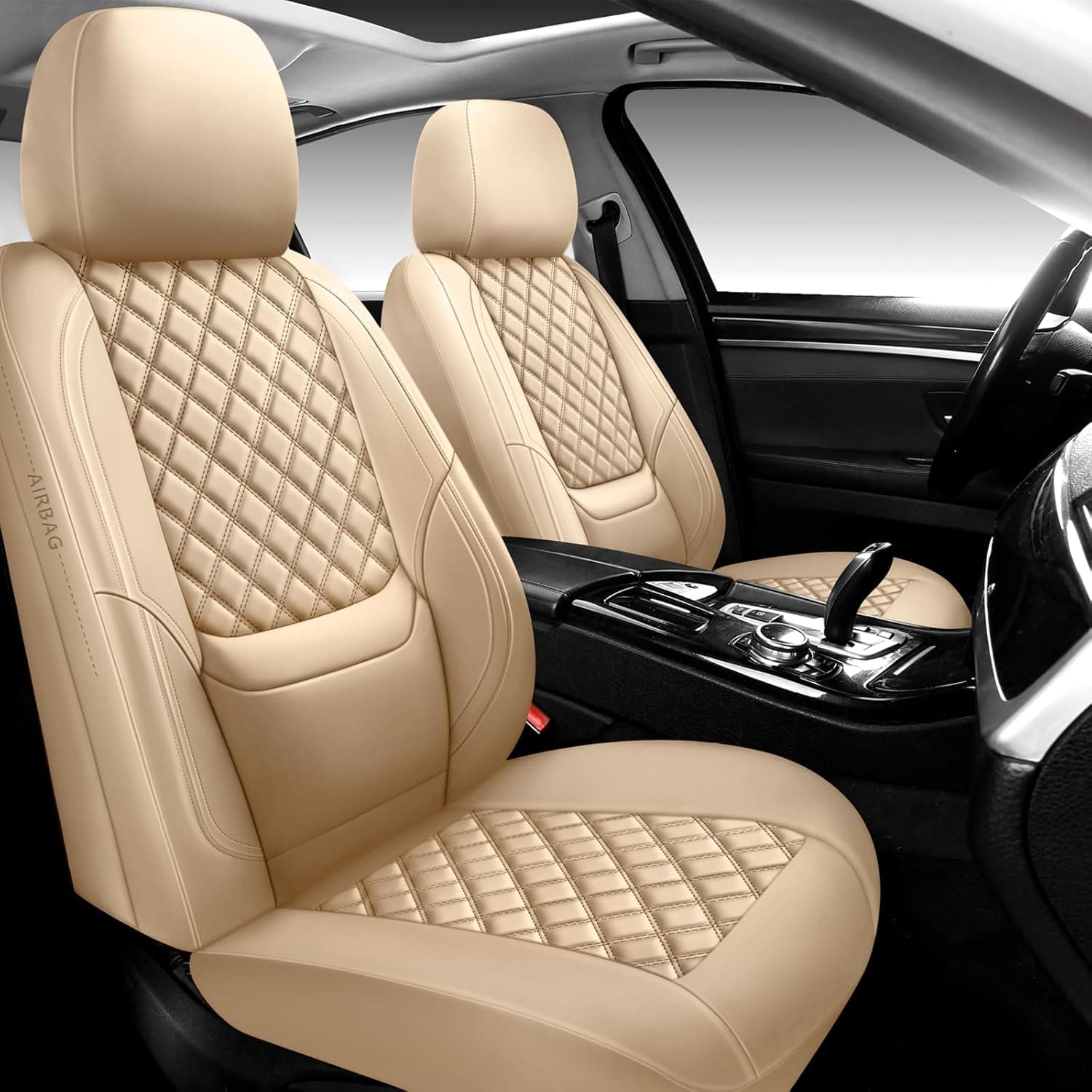 NS YOLO Full Coverage Leather Car Seat Covers 5 Seats Beige 🪑