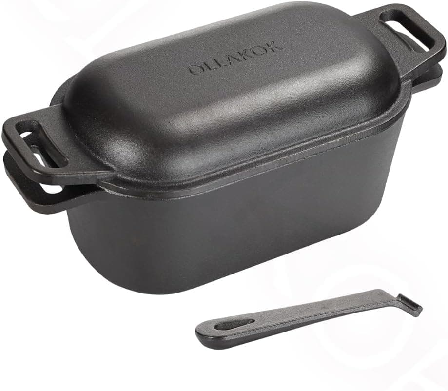 OLLAKOK 2-in-1 Cast Iron Dutch Oven 3.8 QT ⌛🎯
