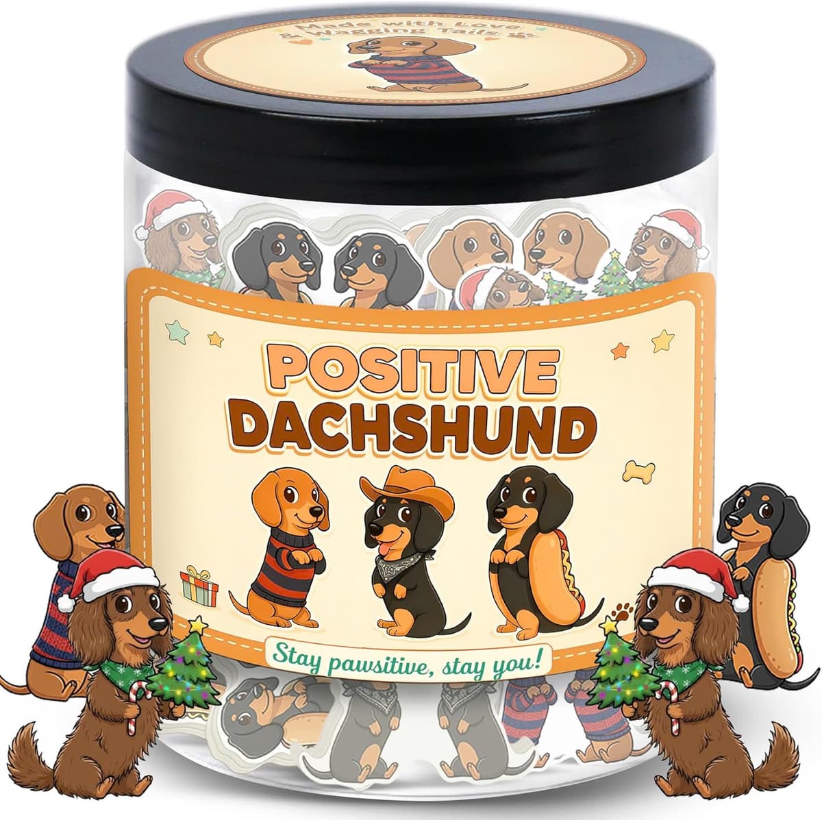 Positive Dachshund Jar with 60 Cards ⚙️