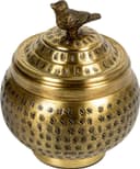 Thumbnail principal de Round Hammered Metal Container Bird Finial Brass Finish 🏺