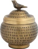 Thumbnail 2 de Round Hammered Metal Container Bird Finial Brass Finish 🏺