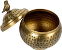 Thumbnail 6 de Round Hammered Metal Container Bird Finial Brass Finish 🏺