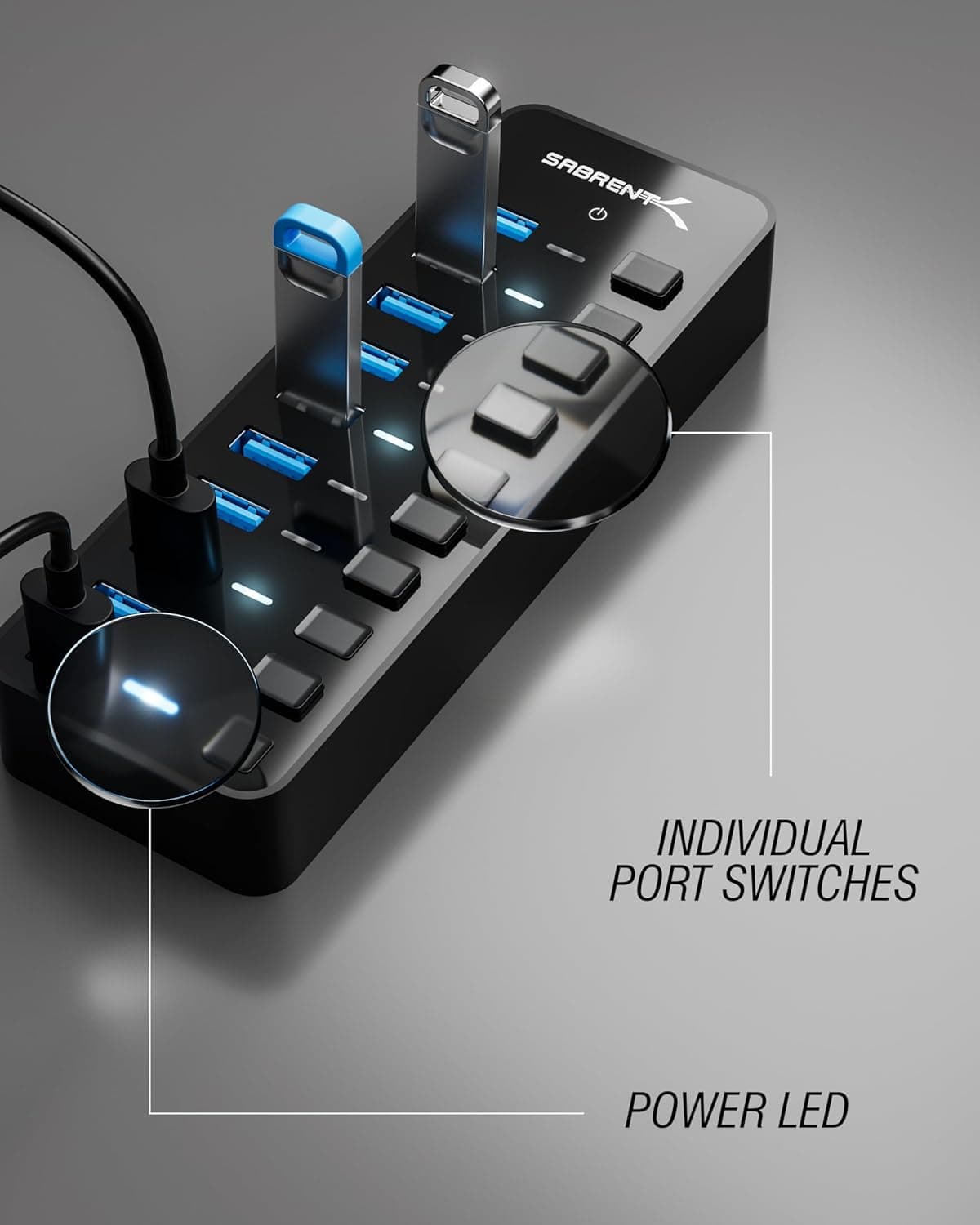 SABRENT 10-Port 60W USB Hub ⚡