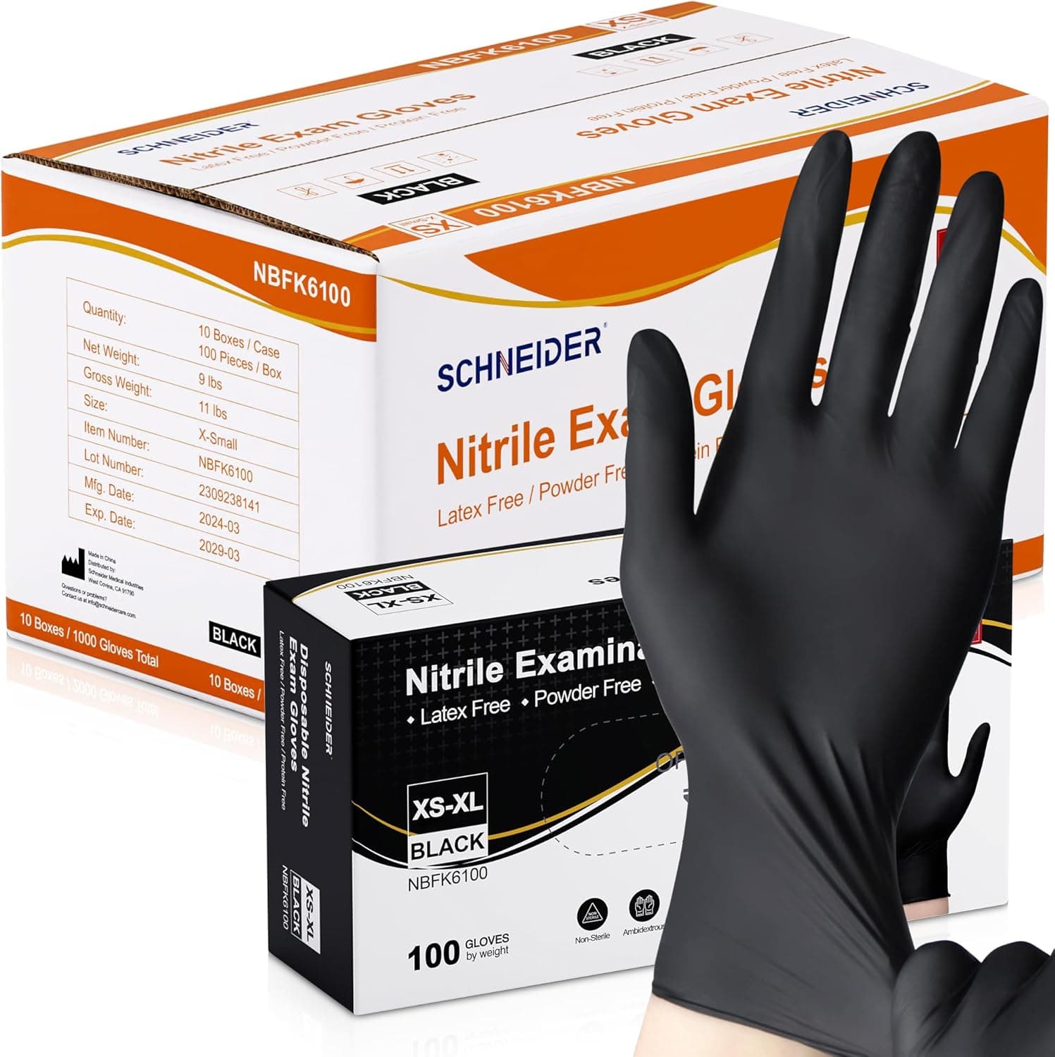 Schneider Nitrile Exam Gloves, Black disposable 🧤