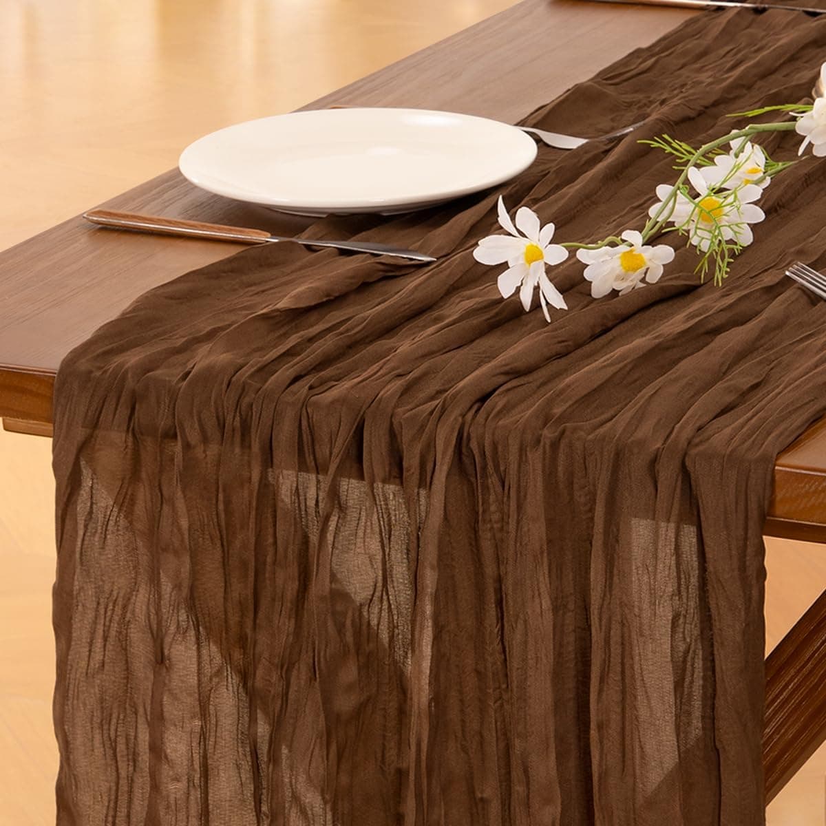 Socomi 10pcs Brown Cheesecloth Table Runner 120" 🏷️
