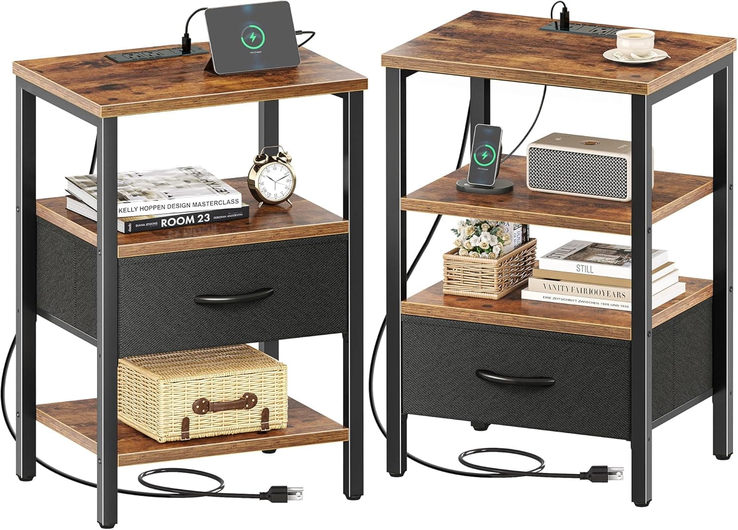 SUPERJARE Nightstand Set of 2 with Charging Station 🛋️