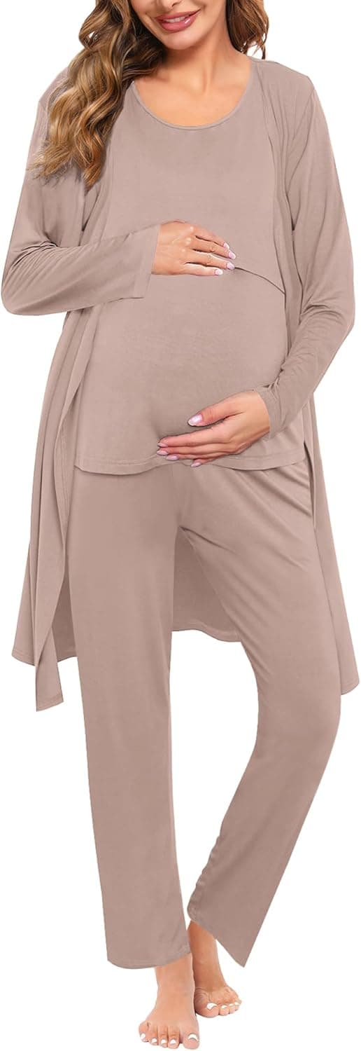 SWOMOG Maternity Nursing Robe Set 3 PCS — Nursing Pajamas 🛏️