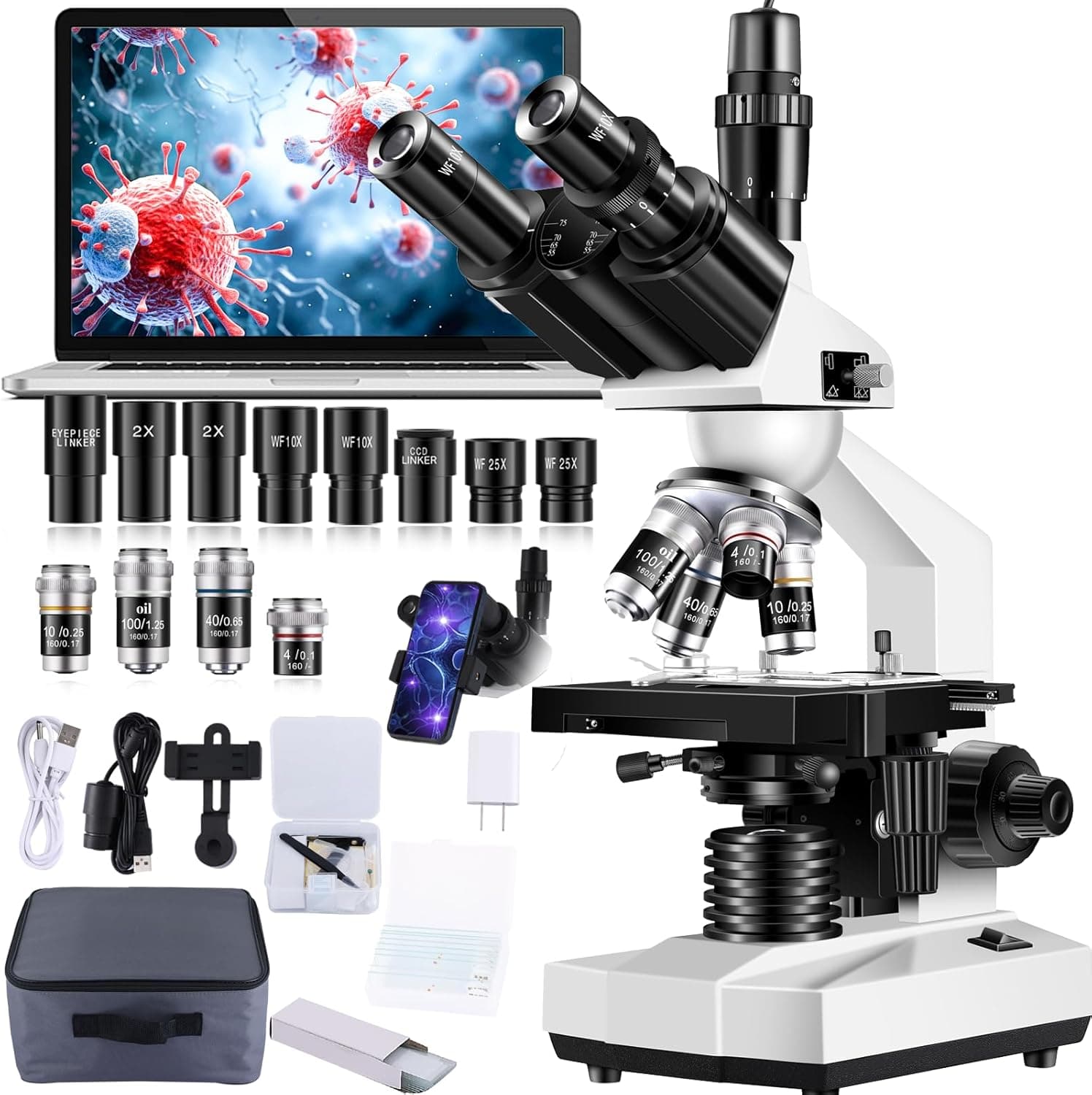 Trinocular Microscope 40X–5000X with HD USB Camera 📷