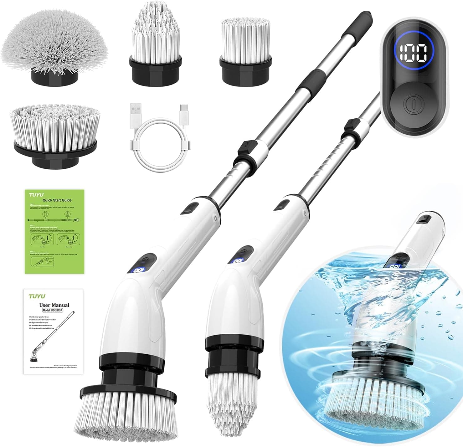 TUYU Electric Spin Scrubber IPX7 Waterproof 🧽