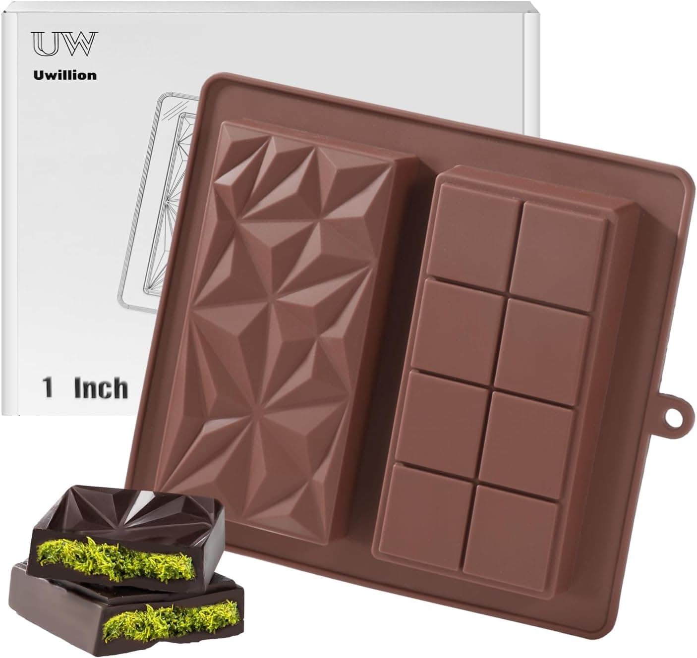 UWILLION Deep Chocolate Bar Mold Silicone 1 Inch Dubai Pistachio Bar 🍫