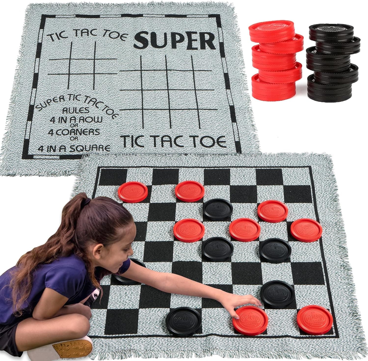 Vintage Giant 3-in-1 Checkers Game, 24 Chips ♟️