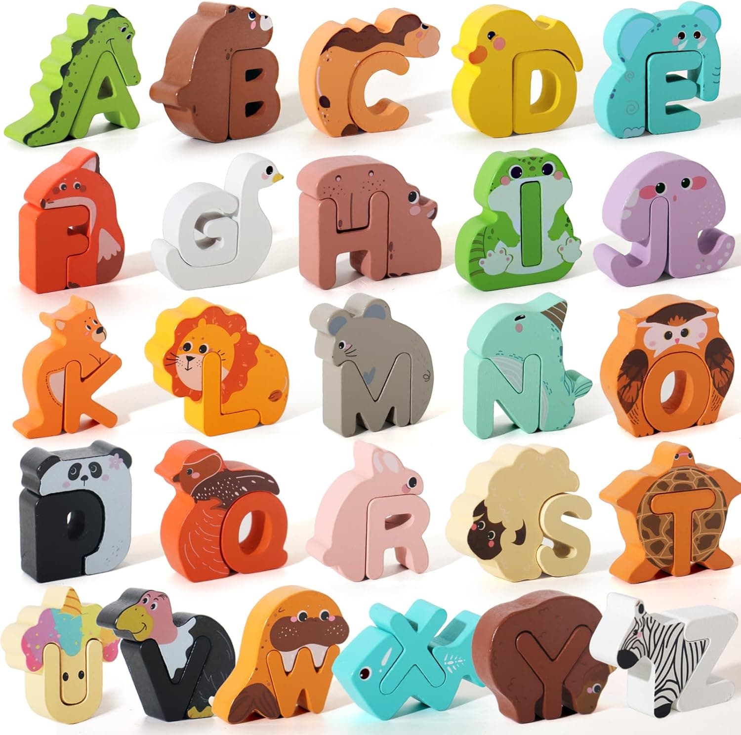 Wooden Alphabet Animal Peg Puzzles 52-piece 🧩