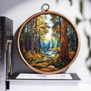 Thumbnail 5 de XIAOAIKA Vintage Round Wall Hanging with Gold Frame: Tranquil Forest Panel 🌟