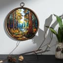 Thumbnail 6 de XIAOAIKA Vintage Round Wall Hanging with Gold Frame: Tranquil Forest Panel 🌟