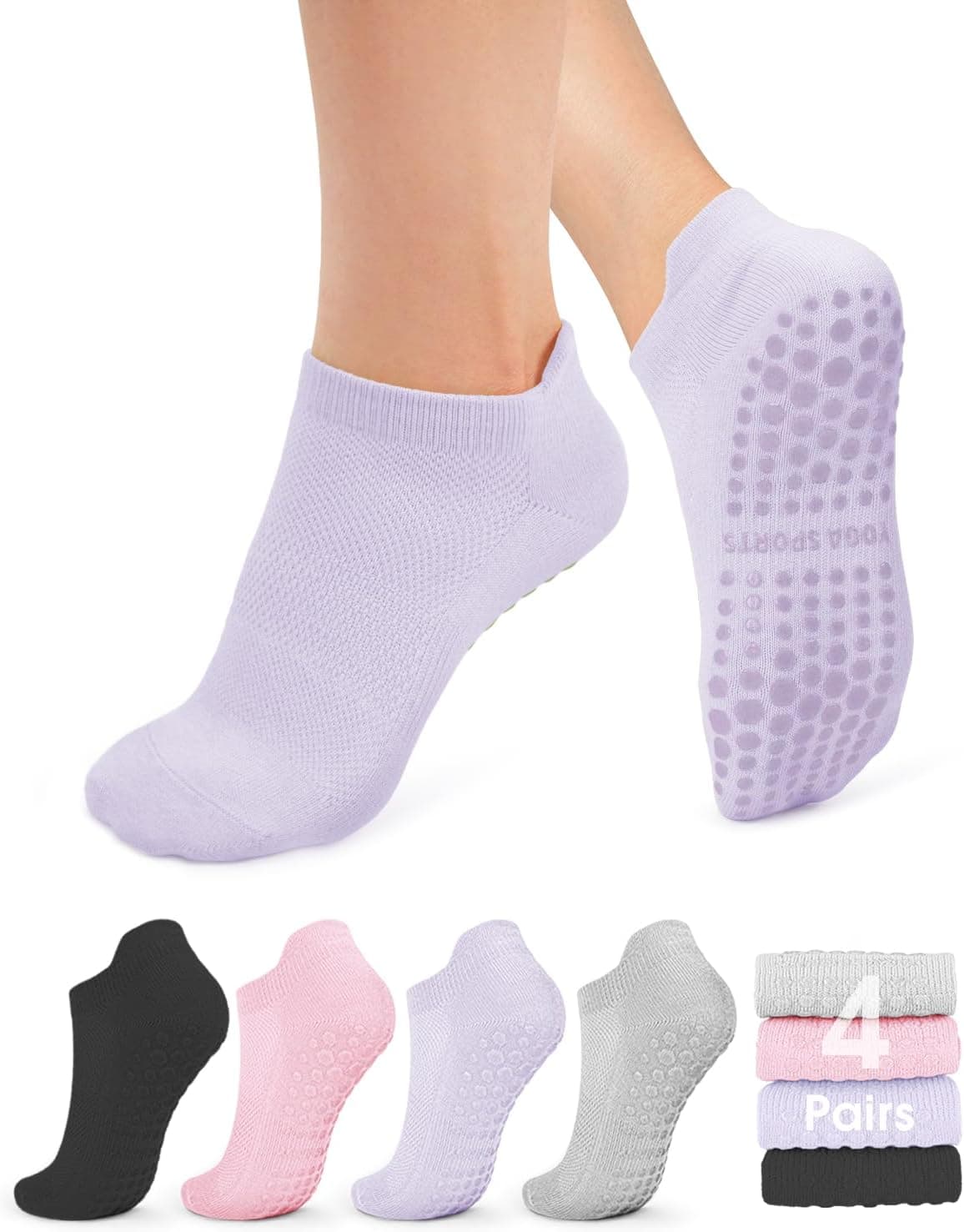 YeuG Pilates Socks Non-Slip Grip, 6 Pairs 🧦