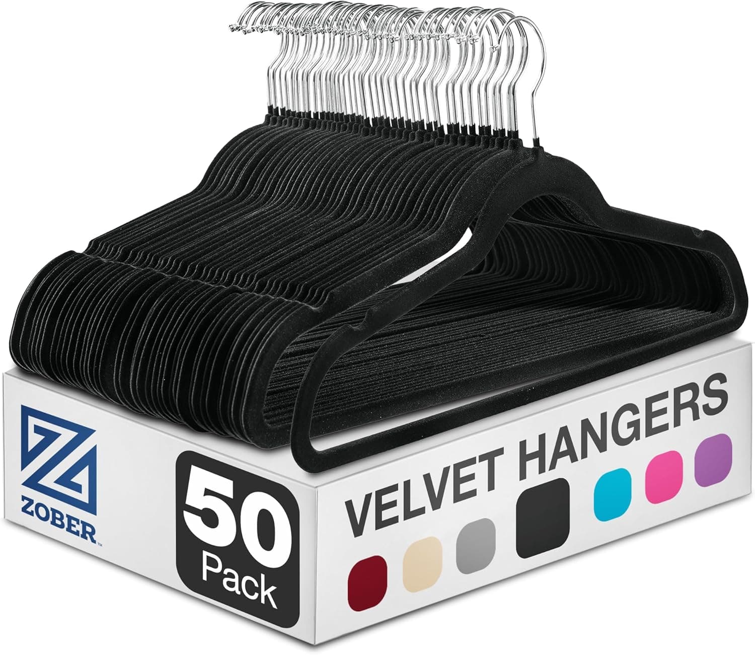 ZOBER Black Velvet Hangers, 50-Pack ⚙️