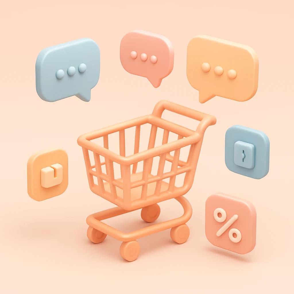 ilustración de carrito online y burbuja de chat