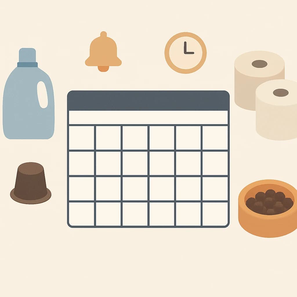 ilustración de calendario y productos de consumo recurrente