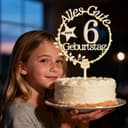 Thumbnail 2 de Cake Topper 6. Geburtstag Holz mit LED Lichterkette ⌚🎂