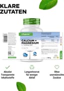 Thumbnail 4 de Calcium 800 mg + Magnesium 400 mg (2 Tabletten) - 365 Tabletten - 6 Monatsvorrat - Kalzium + Magnesium-Komplex im 2:1 Verhältnis - Vegan - Hochdosiert
Calcium 800 mg + Magnesium 400 mg (2 Ta…