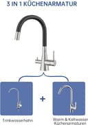 Thumbnail 4 de DAYONE 3‑Wege Wasserhahn Schwarz 360° drehbar 🚰