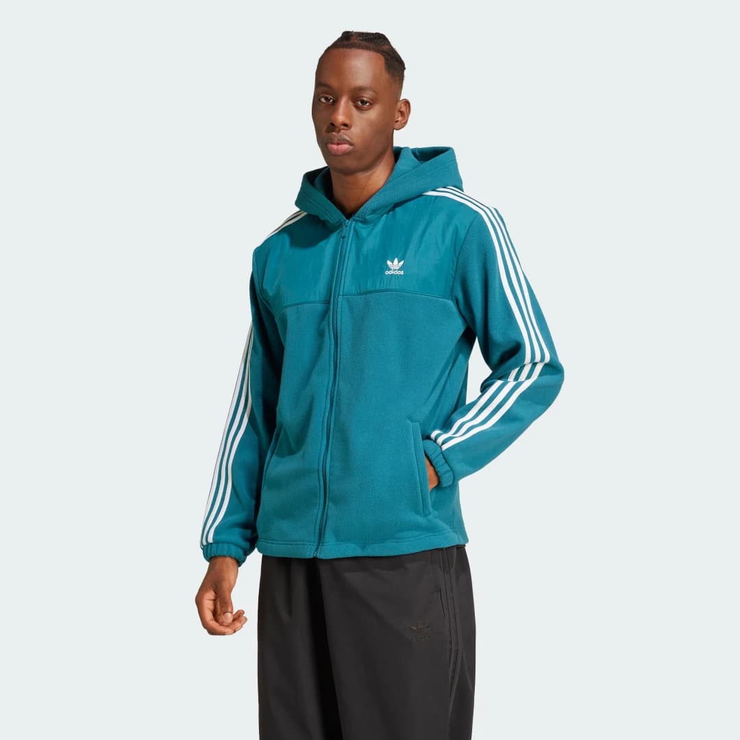 Imagen de adidas Adicolor Teddy Fleece chaqueta Hoodie 3 bandas Turquesa en OfertitasTOP