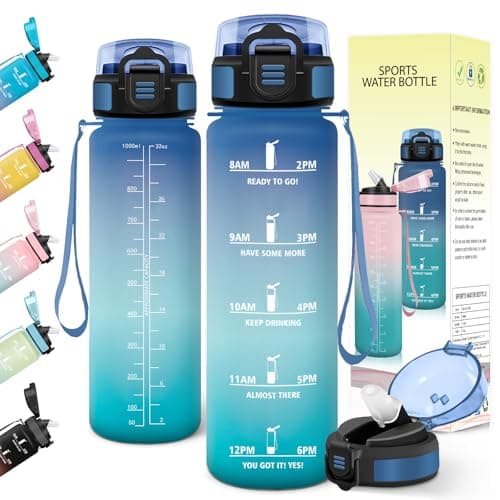 Imagen de Baramumu Botella agua 1 litro con pajita azul-verde 🚰 en OfertitasTOP