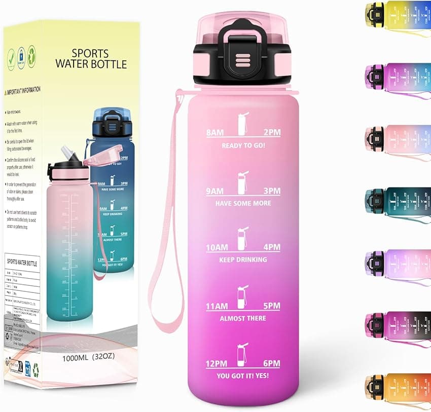 Imagen de Botella Agua 1000 ml con paja y marcador de tiempo 🚰 en OfertitasTOP