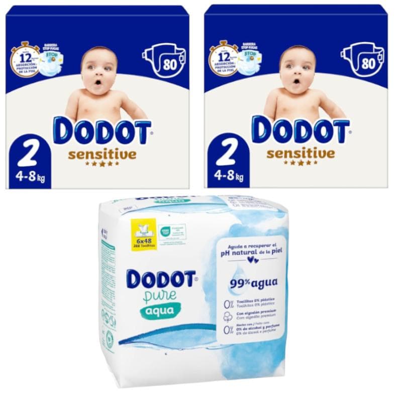 Imagen de Dodot Pañales Sensitive pañal 2x80 uds +288 toallitas en OfertitasTOP