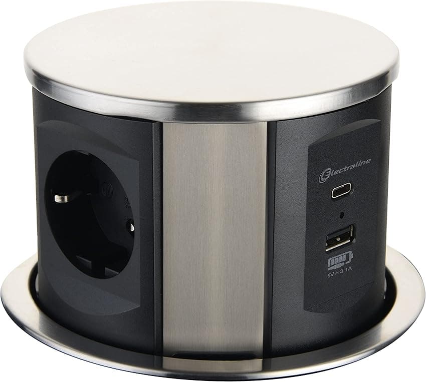 Imagen de Electraline 62571 Enchufe emergente 3 Schuko, 2 USB 💡 en OfertitasTOP