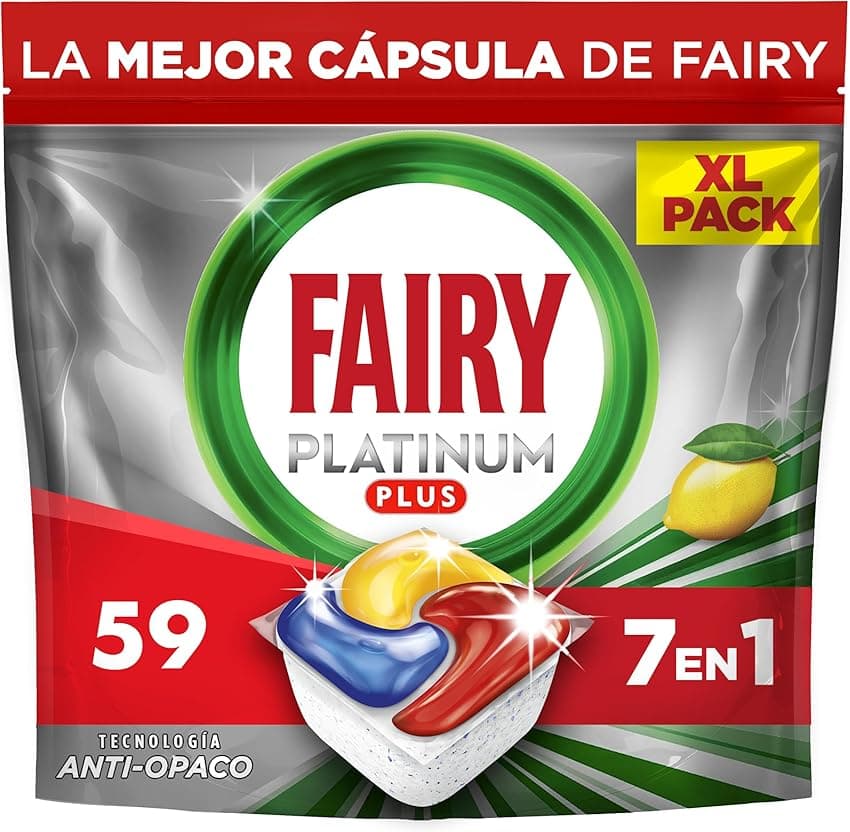 Imagen de Fairy Platinum Plus Cápsulas Lavavajillas Limón, 59 Unidades 🍋 en OfertitasTOP